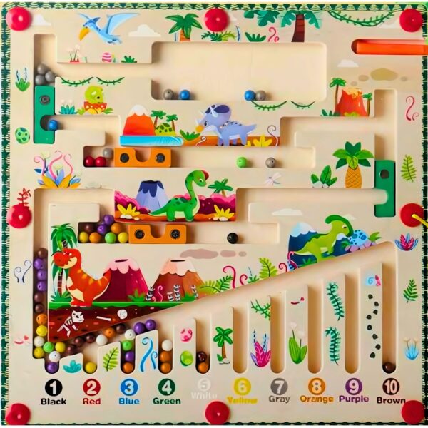 Laberinto magnético de color y números Montessori Dinosaurio