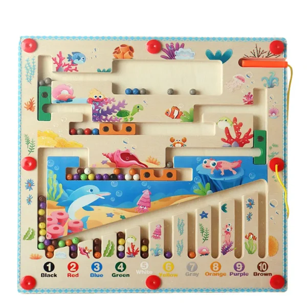 Laberinto magnético de color y números Montessori Acuario